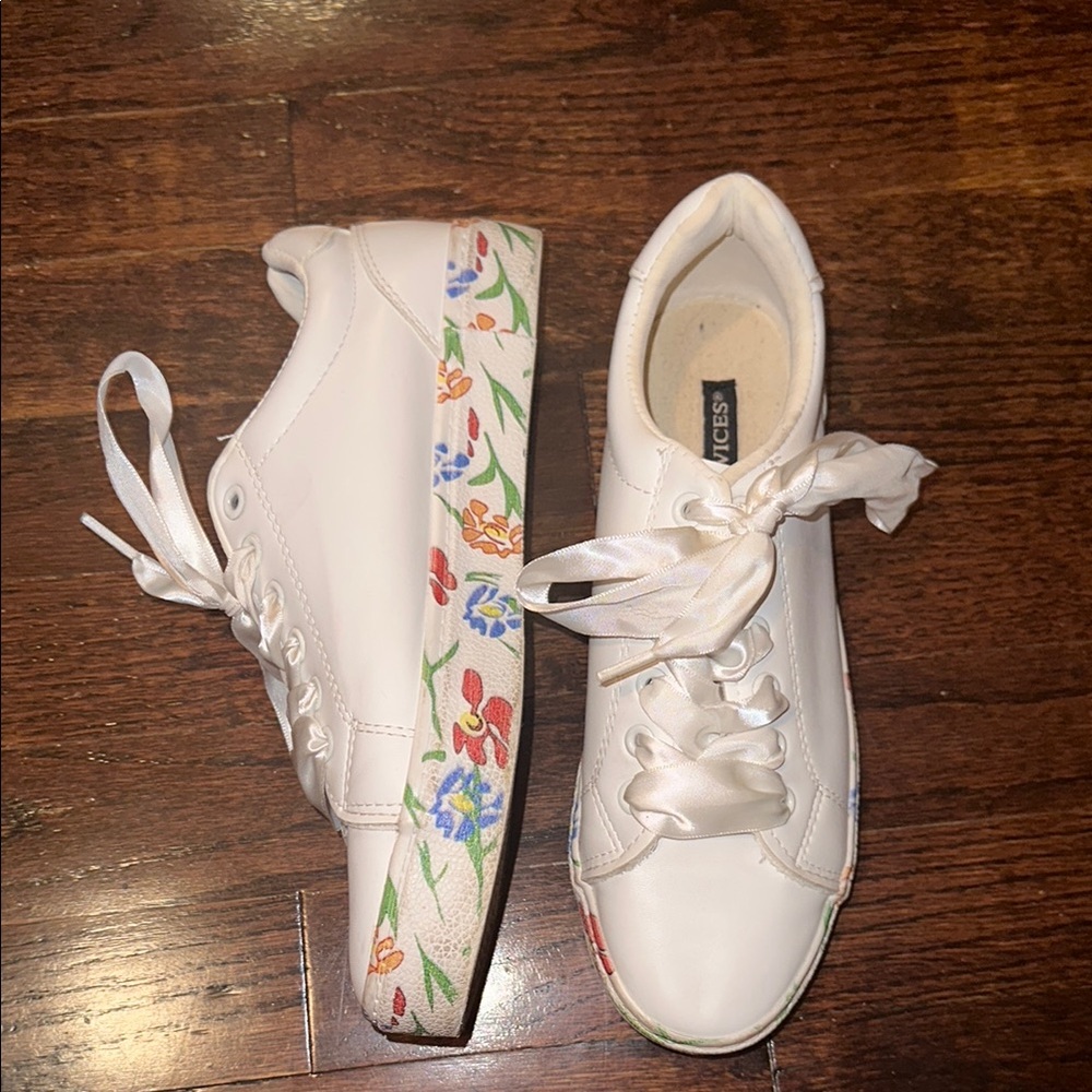 EUC White Floral Sneakers